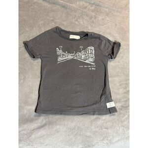 Zara Boys Size 6 Paris Gray Short Sleeve Shirt Embroidered Travel